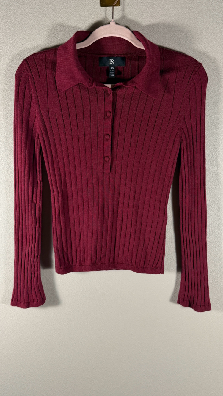 Banana Republic Extra Fine Merino Ribbed Polo Sweater Size Xs Petite